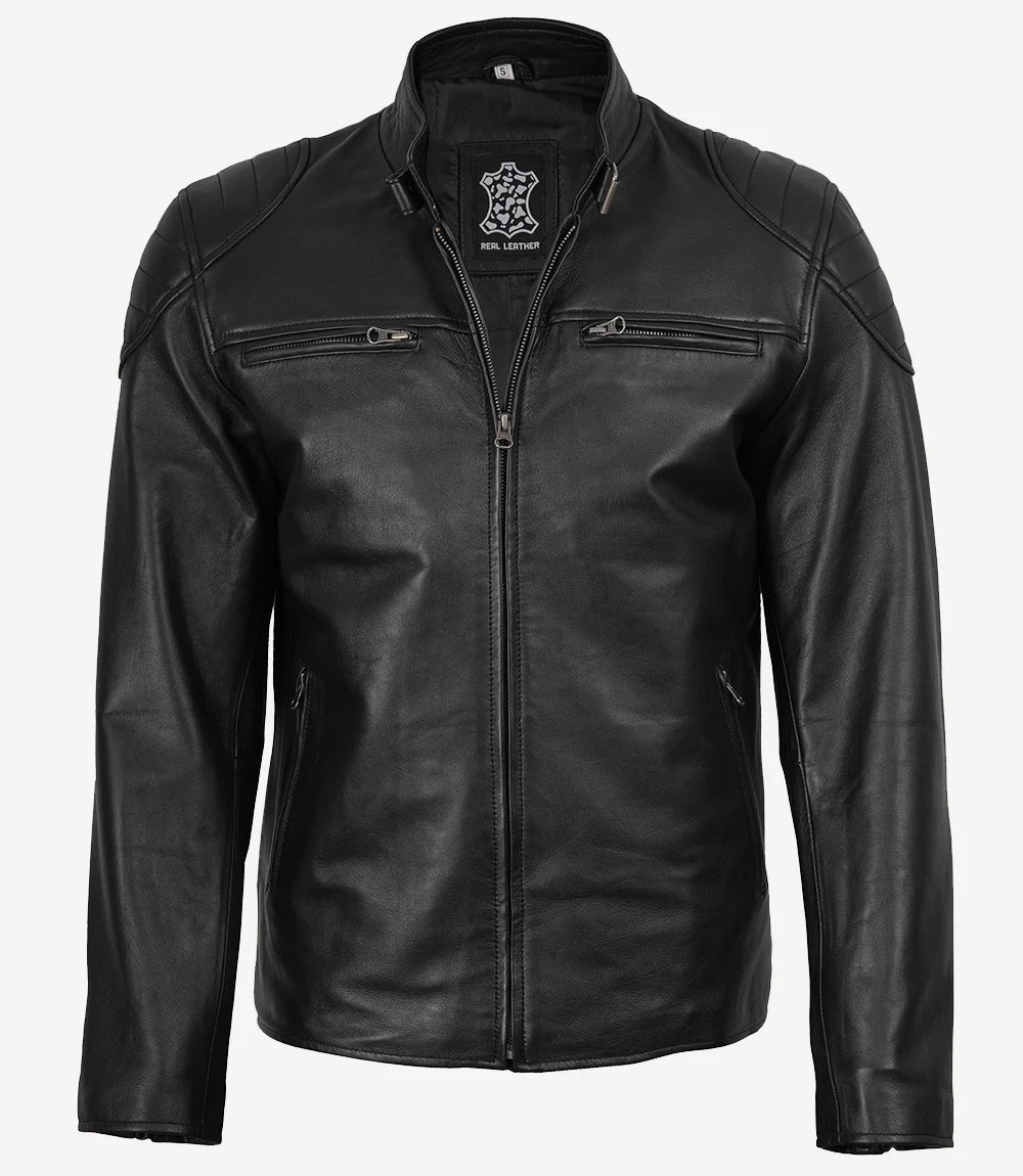 Mens Black Leather Racer Jacket