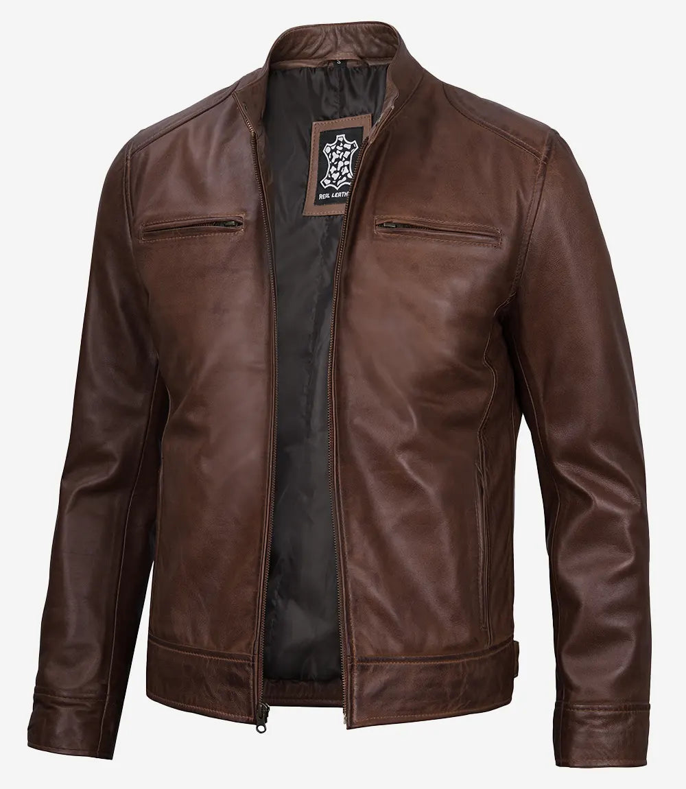 Men's Cognac Biker Style Leather Jacket