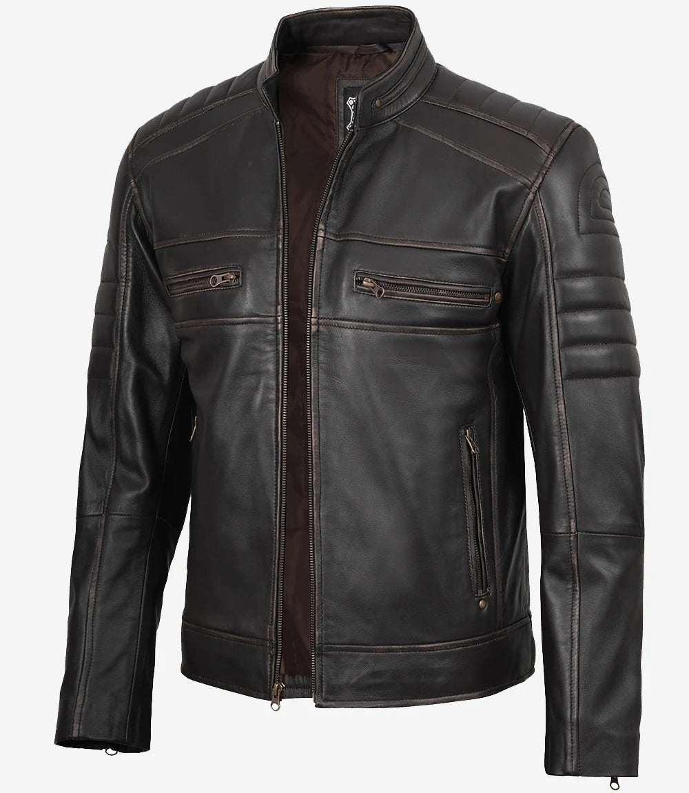 Men's Real Leather Distressed Brown Biker Style Jacket