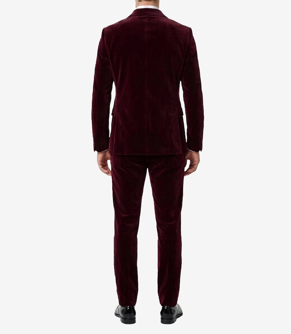 Mens 2 Piece Maroon Velvet Tuxedo - Wedding Tux