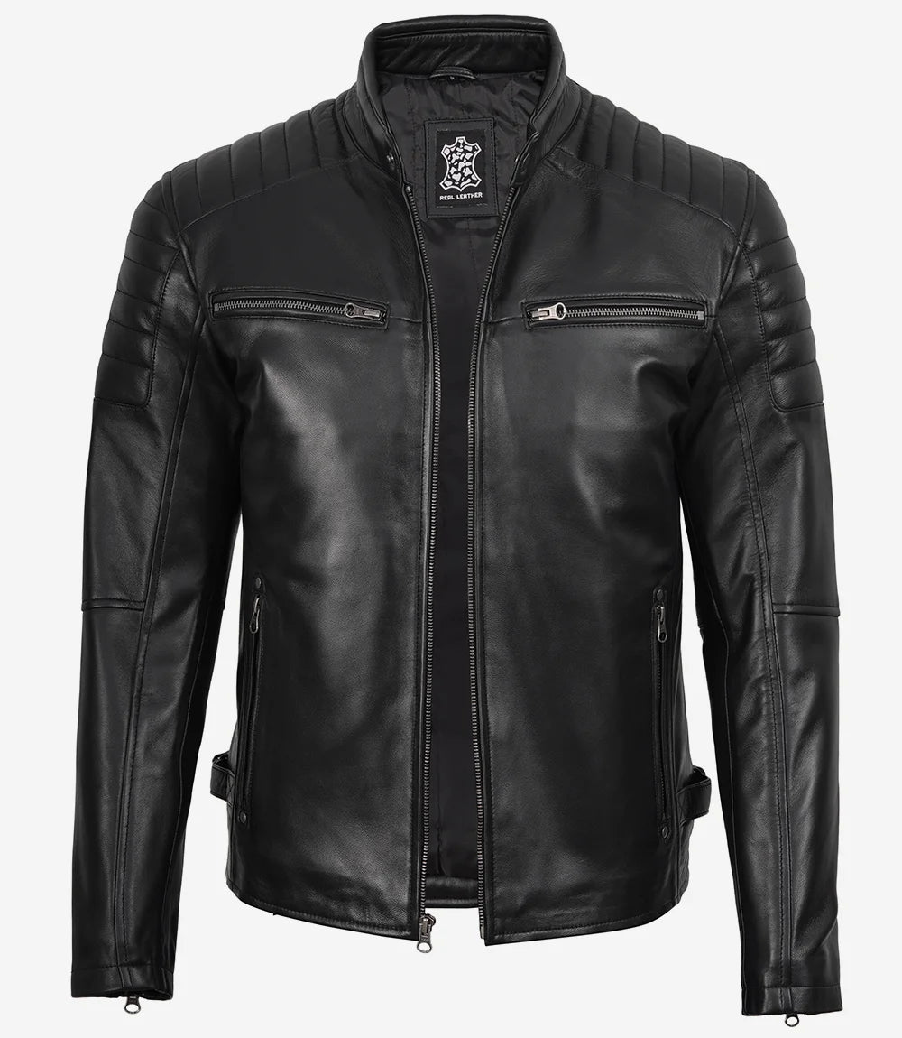 Men's Black Biker Style Leather Jacket