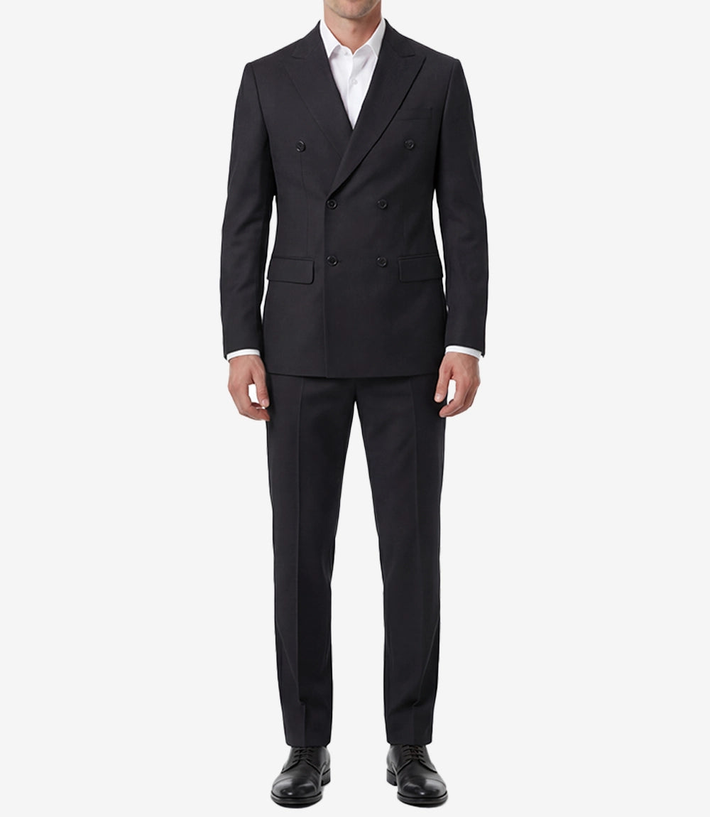 Men's Black Double-Breasted Peak Lapel Two Piece Suit