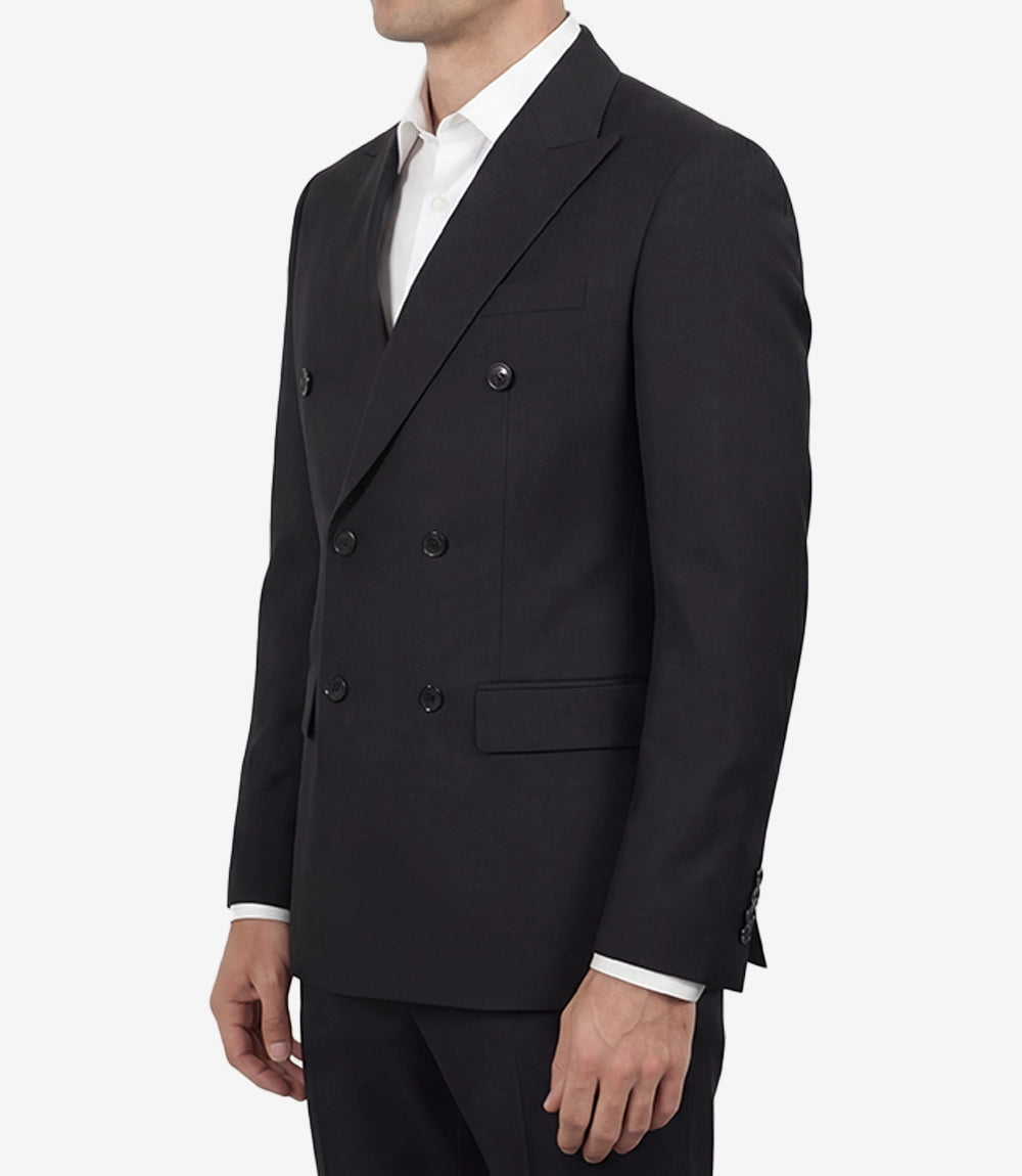 Men's Black Double-Breasted Peak Lapel Two Piece Suit