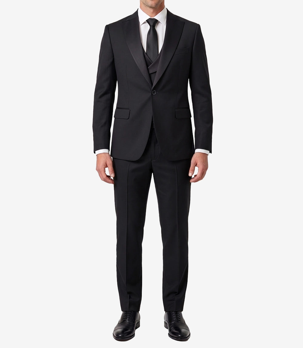 Men's Slim Fit Peak Lapel Black 3-Piece Tuxedo