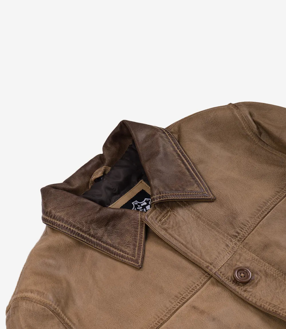 Men's Washed Camel Waxed Harrington Leather Jacket