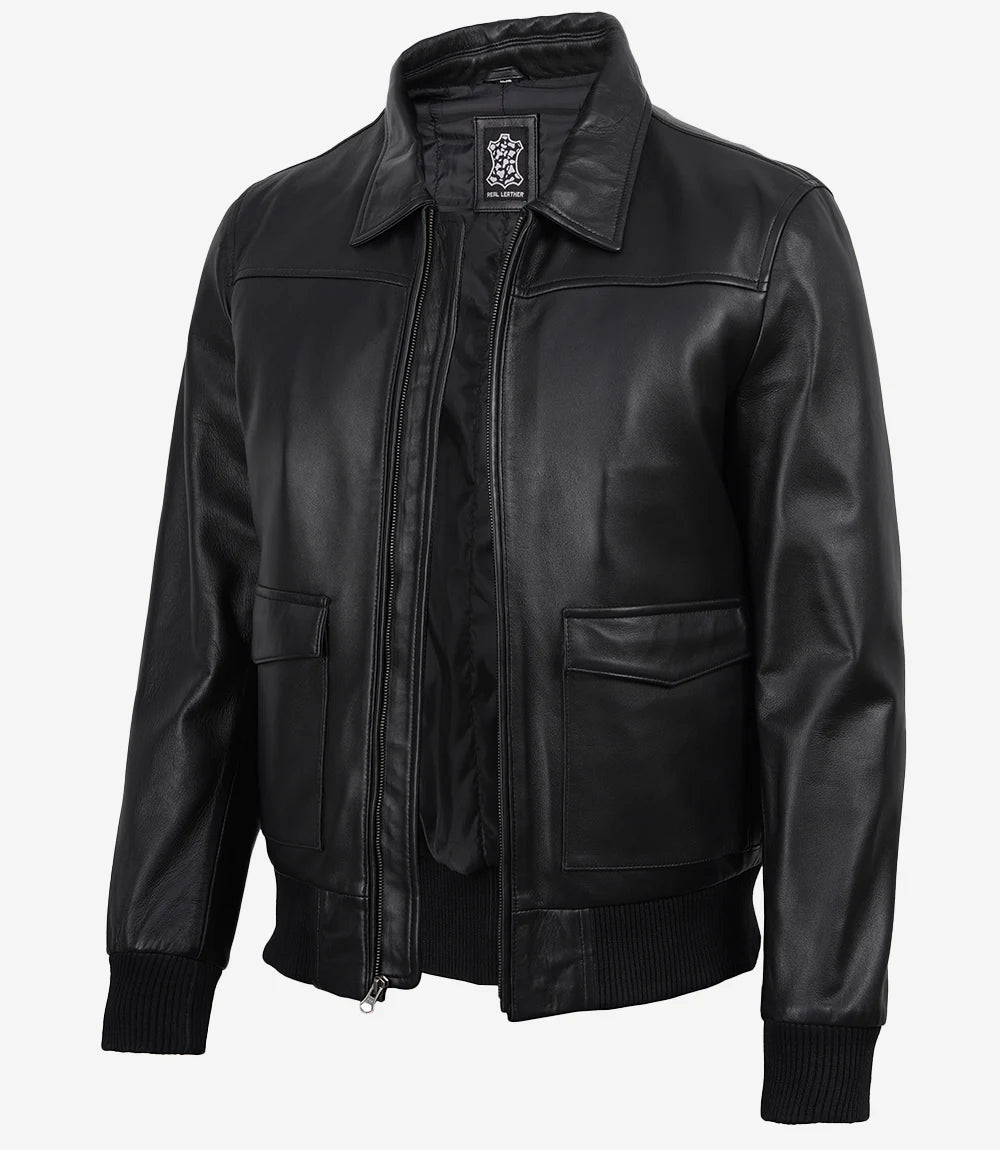 Men's Classic Black Leather Flight Jacket