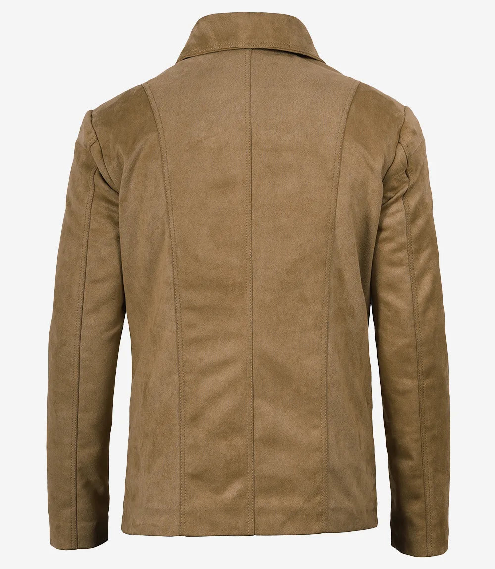 Men's Camel Faux Suede Two-Button Blazer