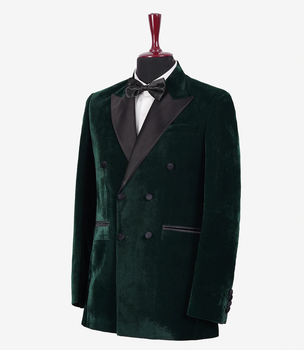 Elvis Men's Green Velvet Double-Breasted Tuxedo with Peak Lapel