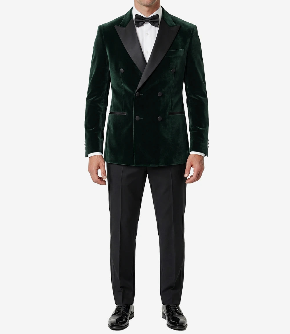Elvis Men's Green Velvet Double-Breasted Tuxedo with Peak Lapel