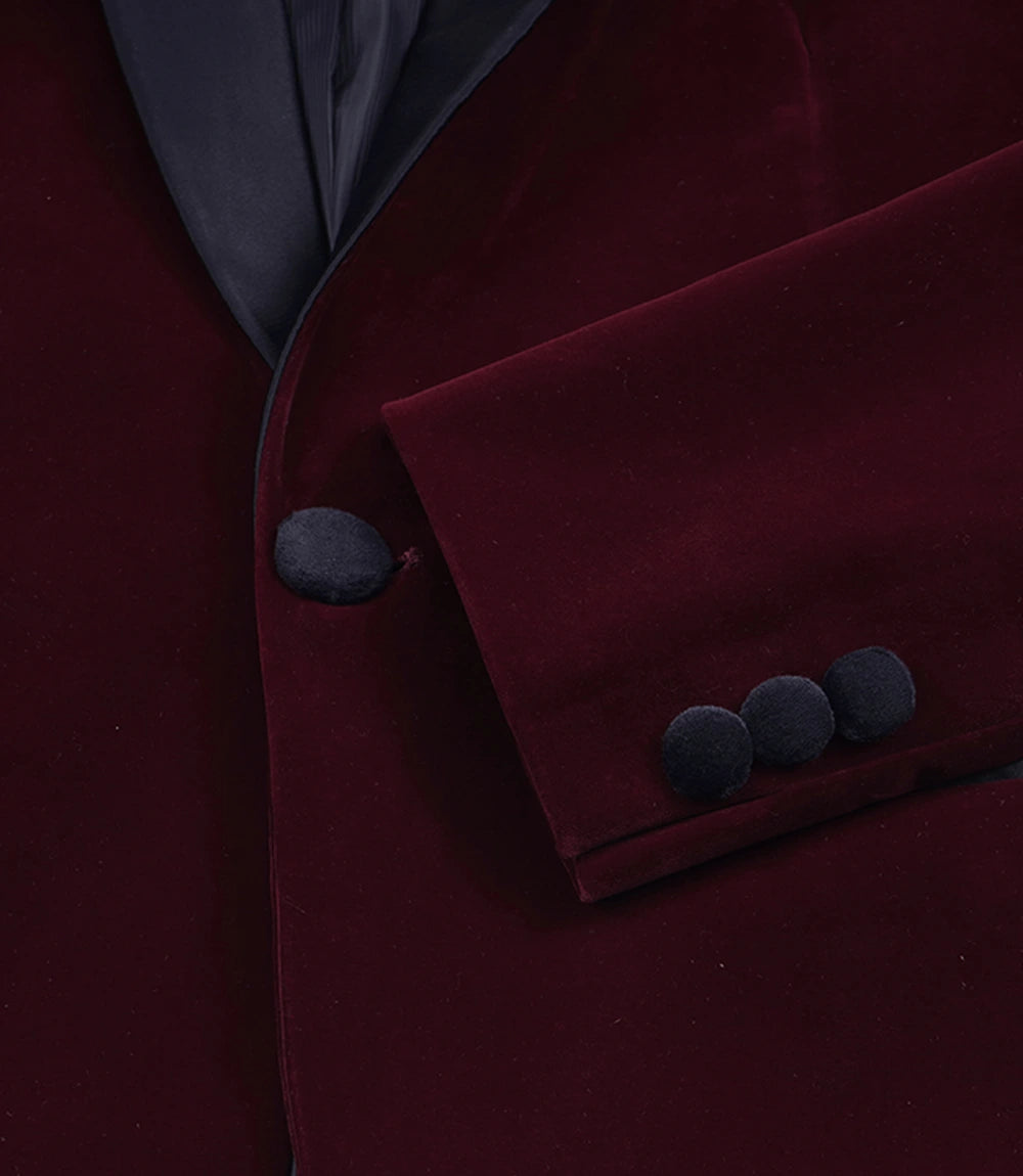 Mens Black Shawl Lapel Maroon Velvet Tuxedo - Mens Maroon Wedding Tux