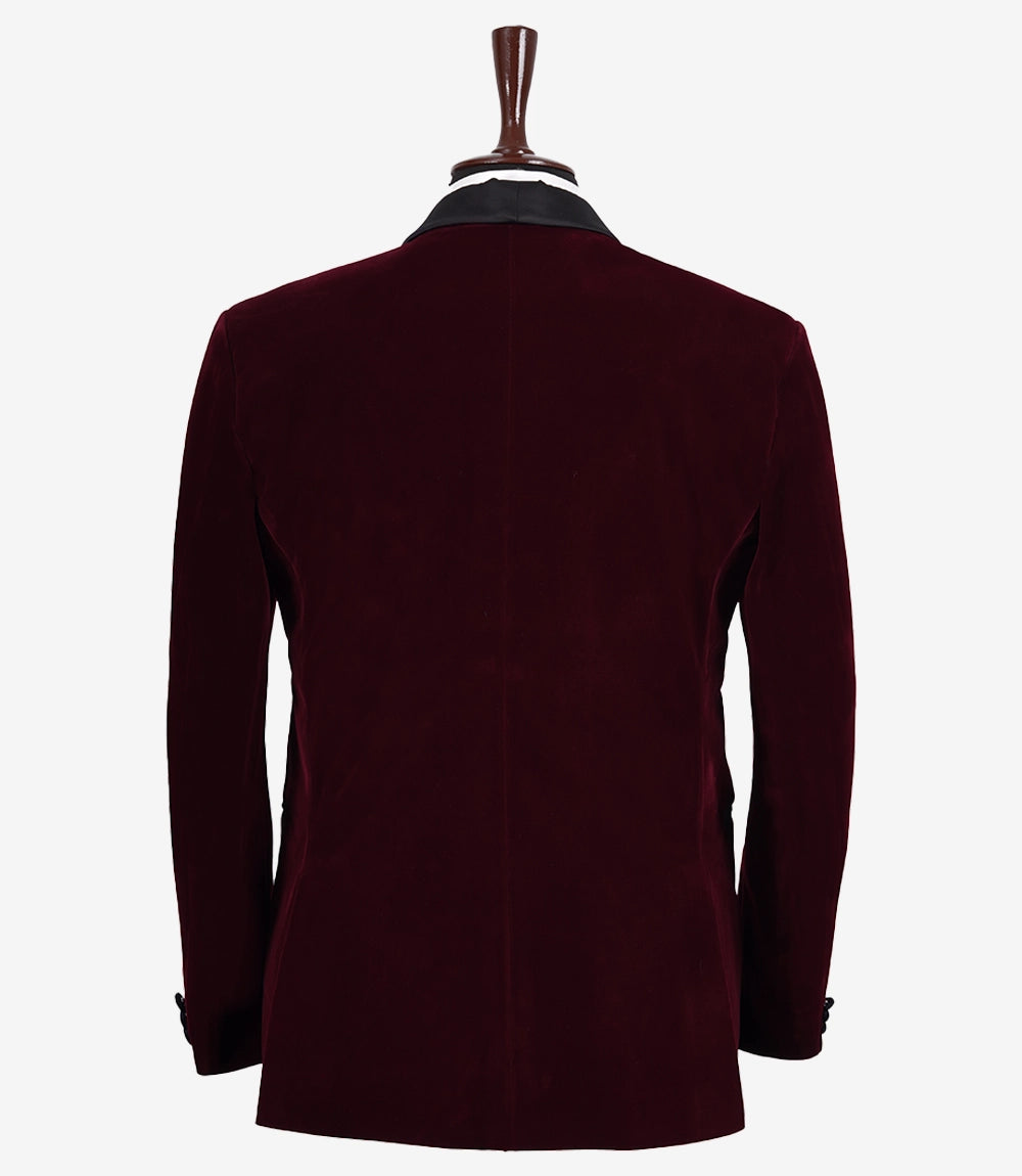 Mens Black Shawl Lapel Maroon Velvet Tuxedo - Mens Maroon Wedding Tux