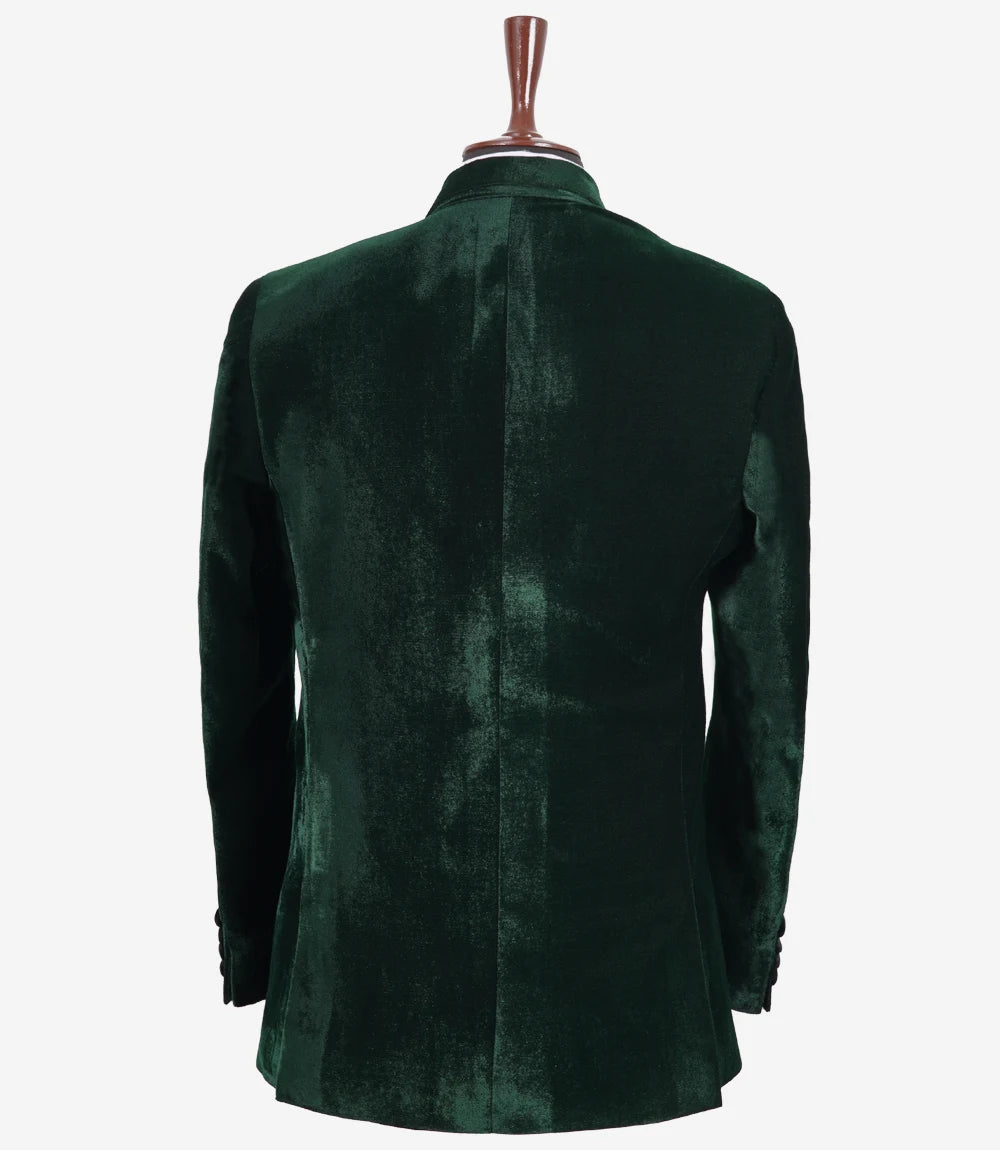 Lance Mens Green Velvet Single Button Tuxedo with Peak Lapel