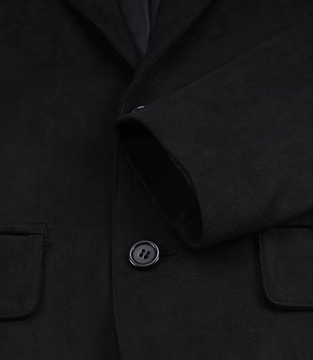 Men's Black Faux Suede Two-Button Notch Lapel Blazer Jacket