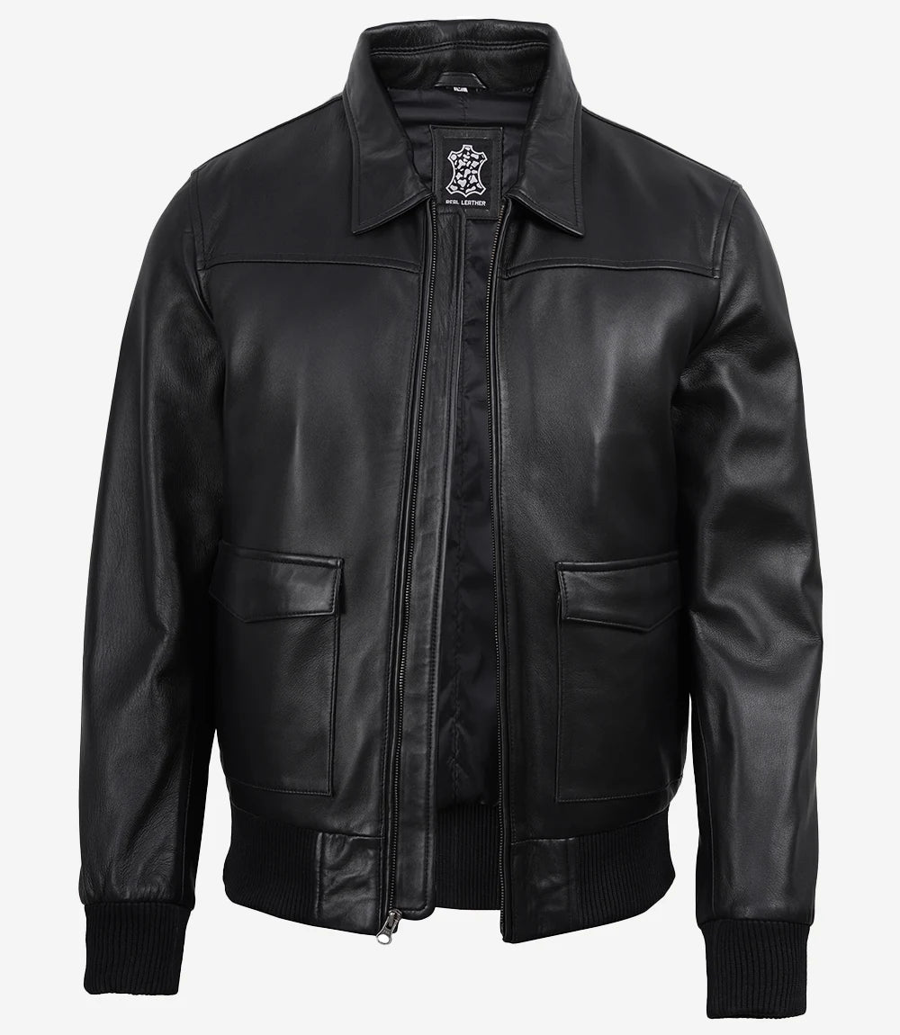Men's Classic Black Leather Flight Jacket