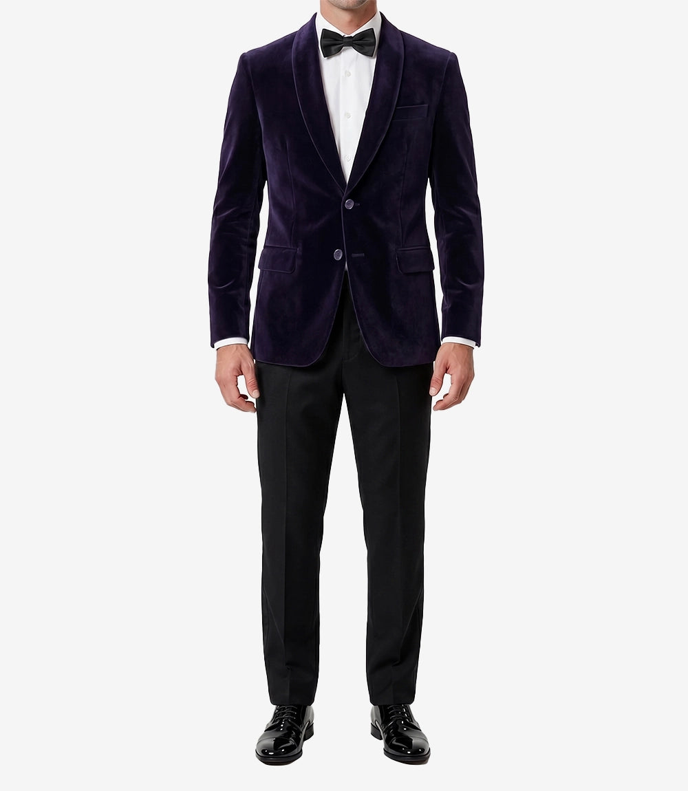 Mens 2 Button Deep Blue Velvet Tuxedo with Shawl Lapel