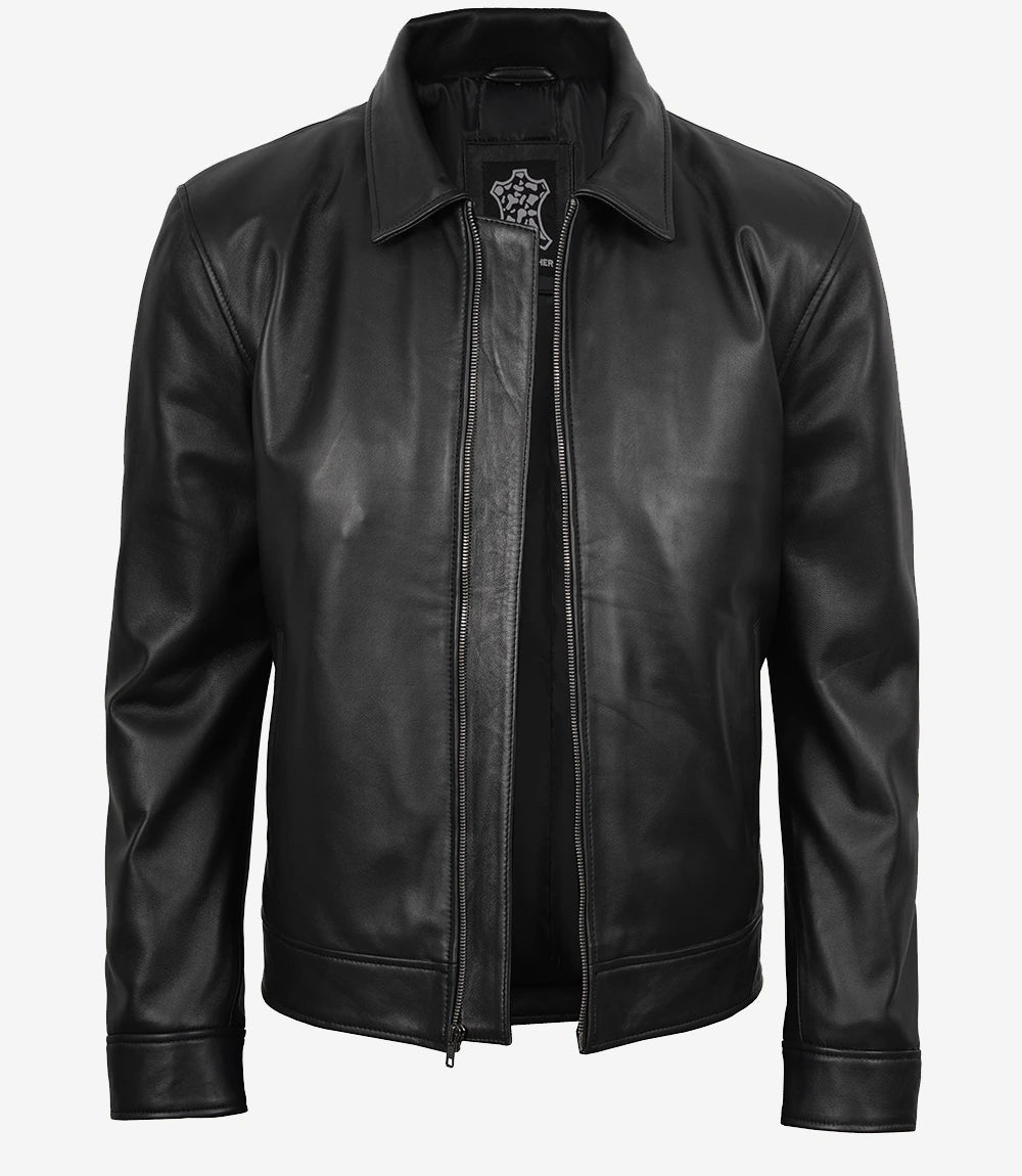 Tony Men's Black Leather Harrington Jacket