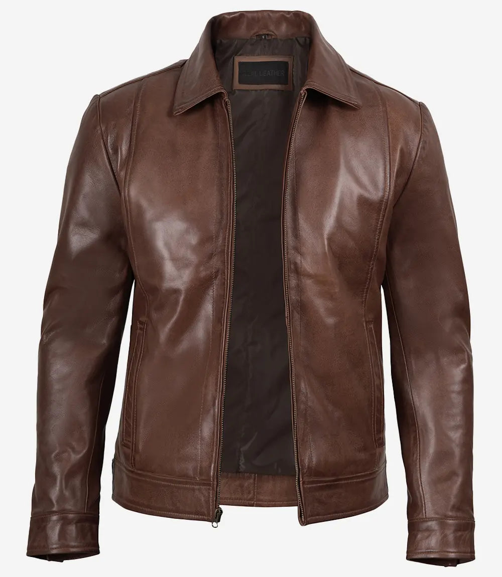 Reeves Men's Harrington Cognac Real Leather Jacket