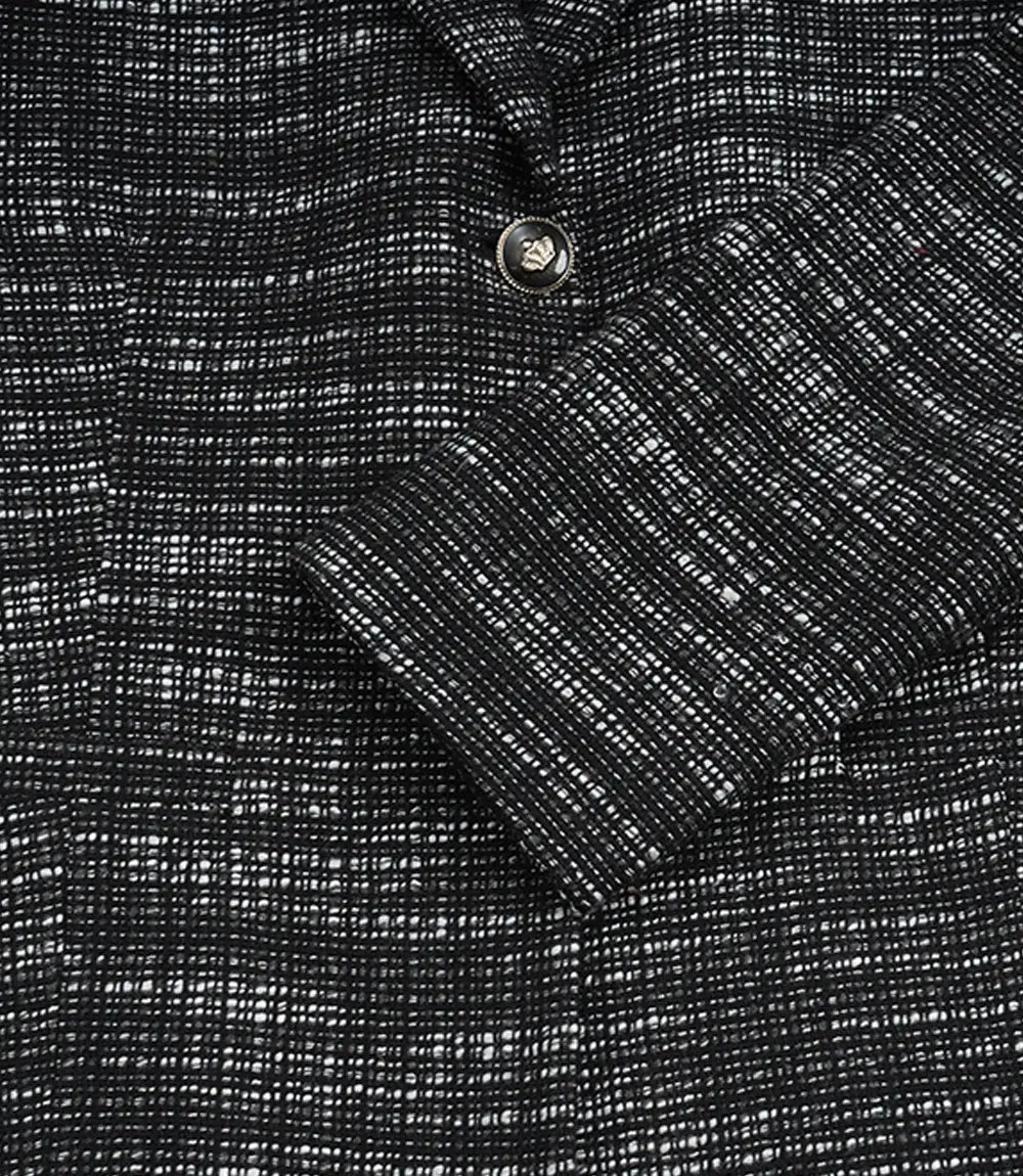 Womens Black Tweed Two Button Wool Blazer Jacket