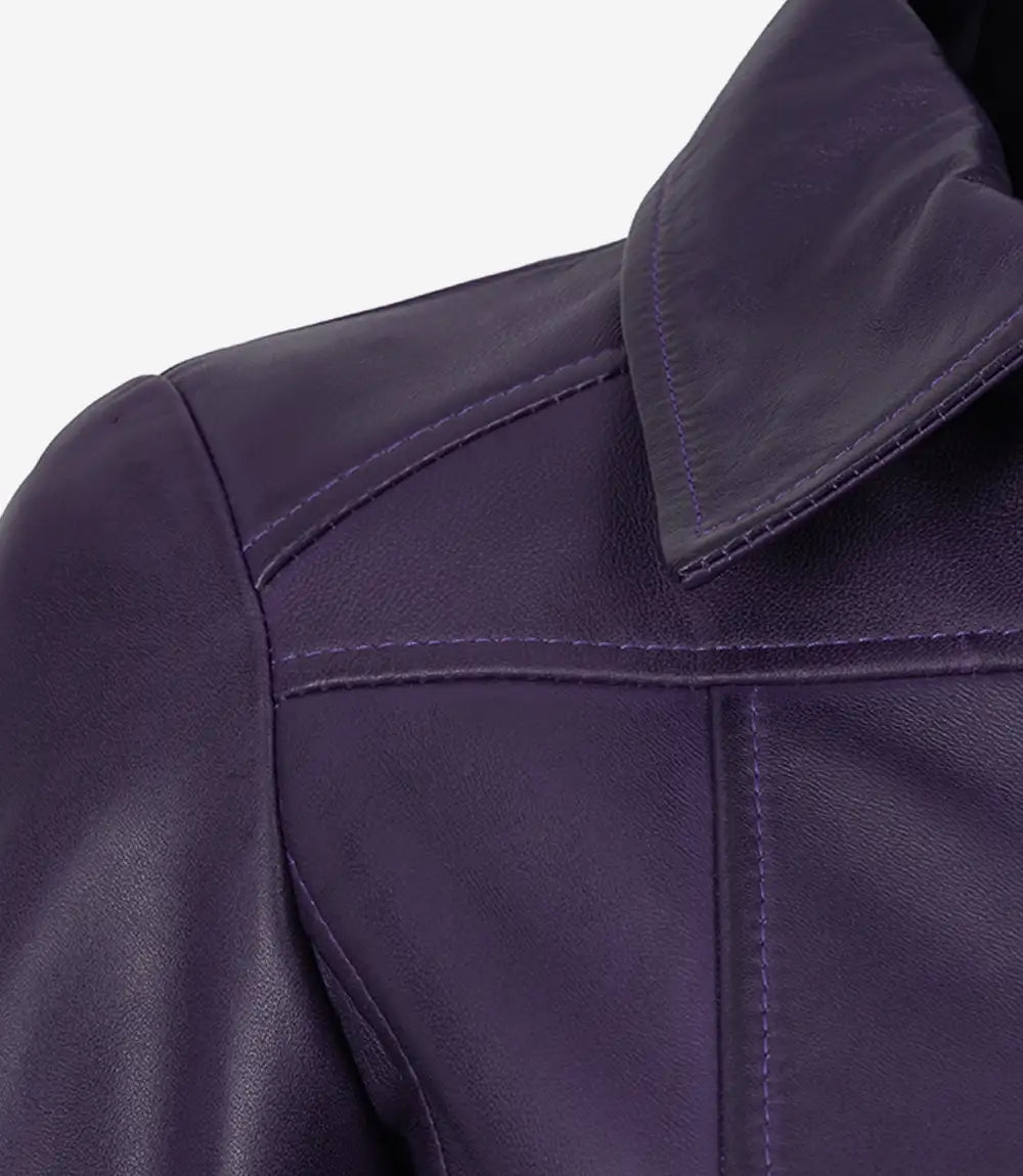 Women's Cropped Purple Leather Jacket