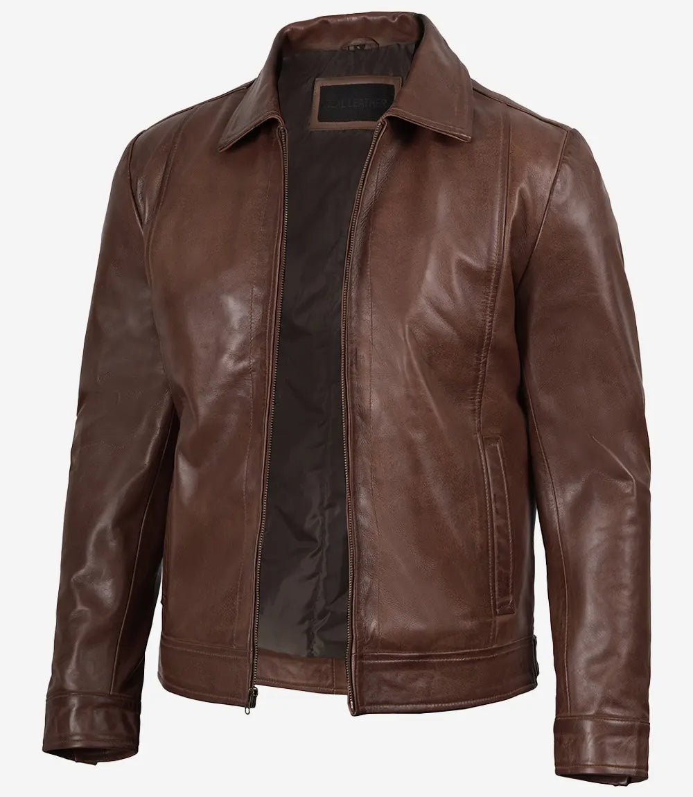 Reeves Men's Harrington Cognac Real Leather Jacket
