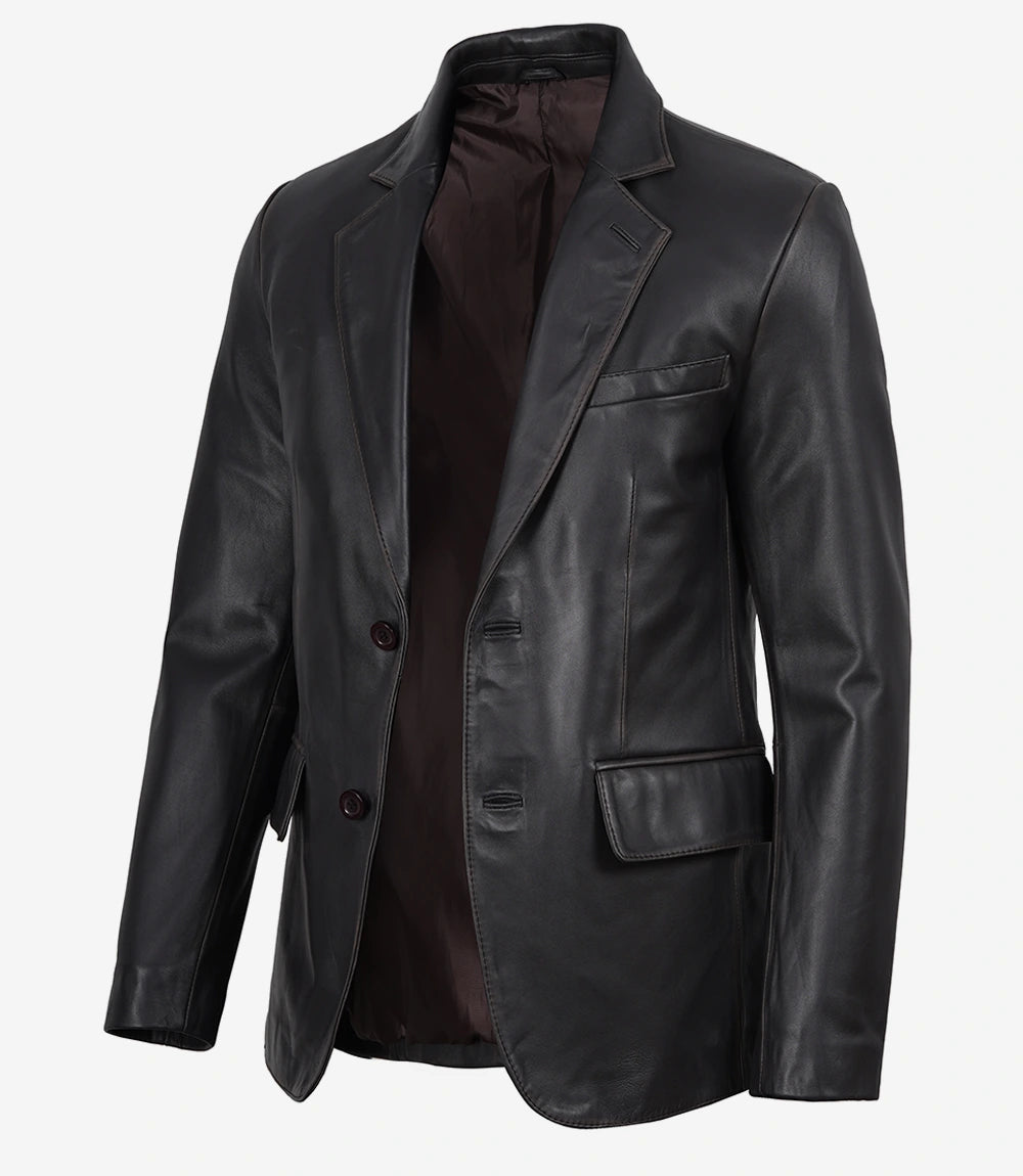 Men's 2 Button Vintage Brown Rub-Off Leather Blazer