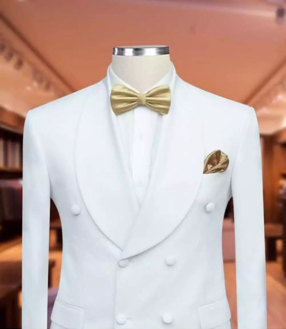Mens Shawl Lapel Double Breasted White Tuxedo