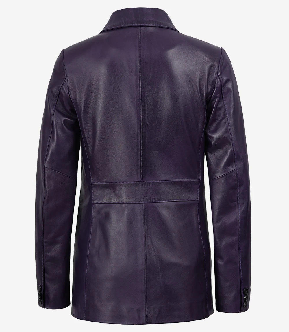 Women's Purple Waxed Leather Blazer – Two Button Closure
