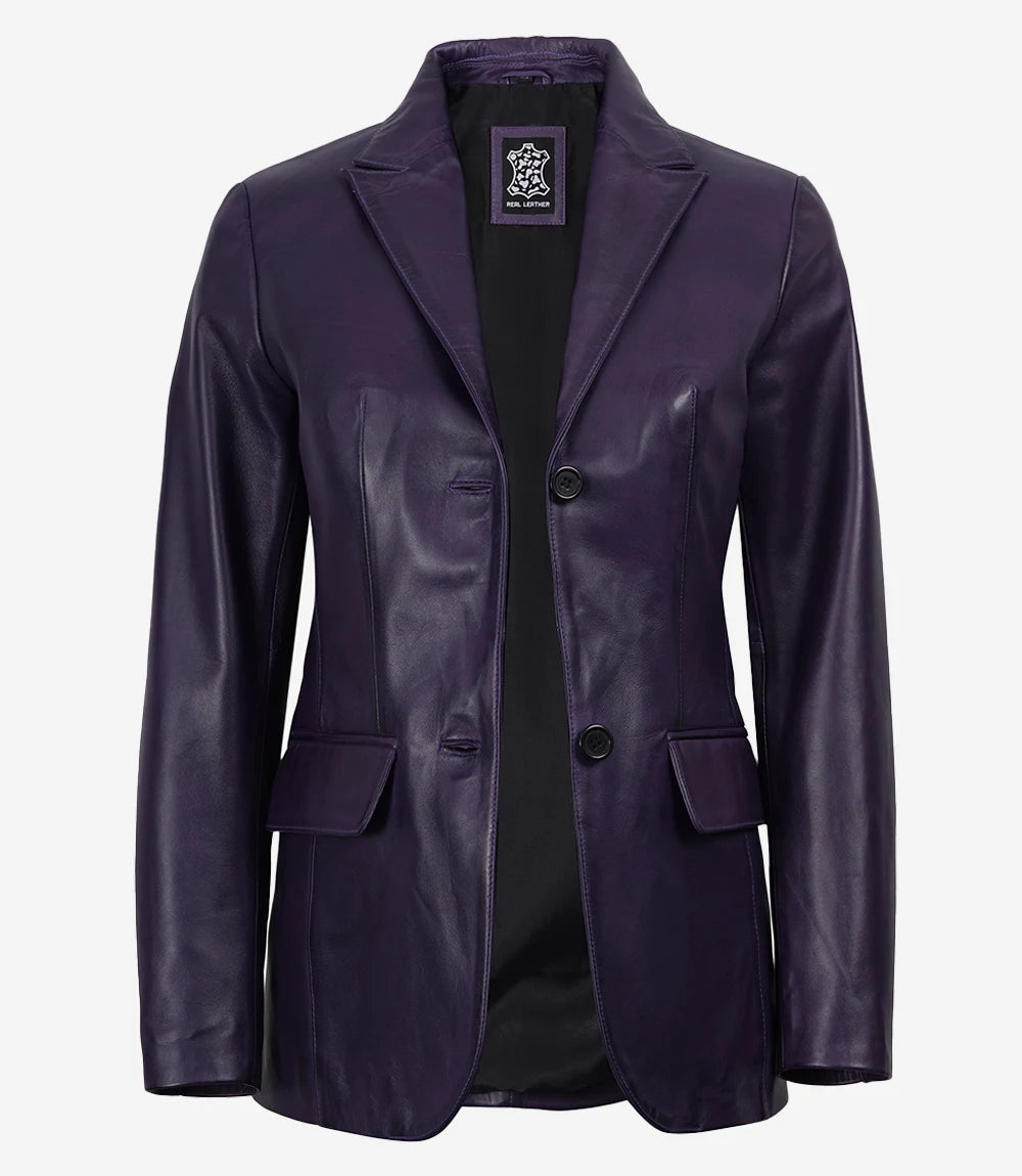 Women's Purple Waxed Leather Blazer – Two Button Closure