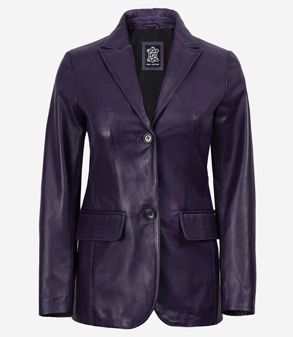 Women's Purple Waxed Leather Blazer – Two Button Closure