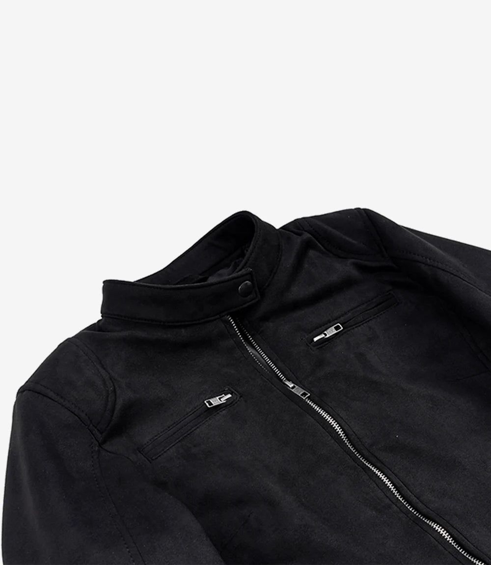Women's Black Faux Suede Biker Style Jacket