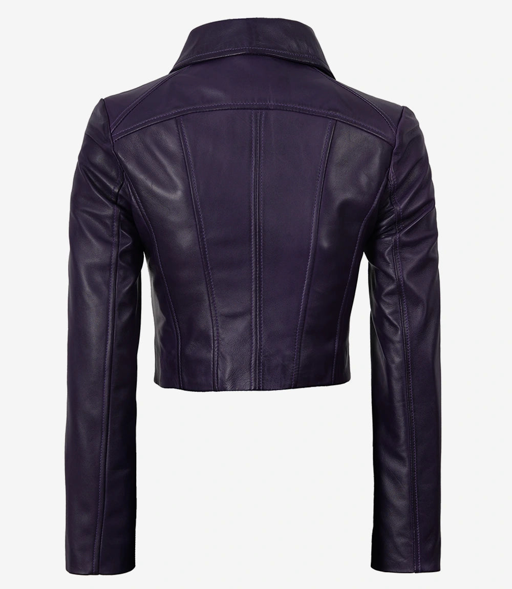 Women's Cropped Purple Leather Jacket