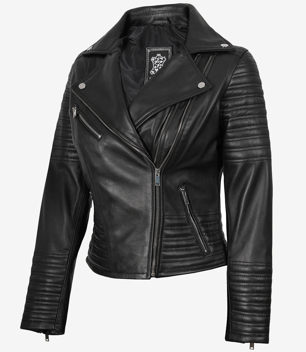Women's Real Leather Black Asymmetrical Biker Style Jacket