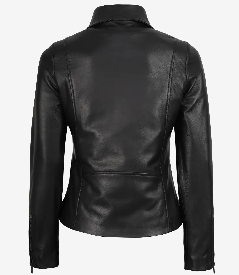 Womens Real Leather Black Harrington Jacket