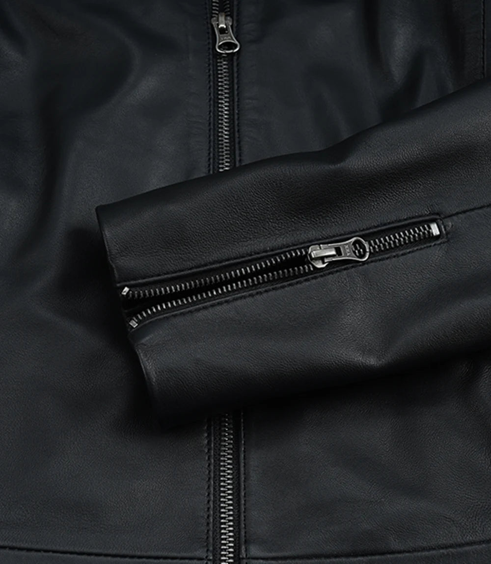Women's Black Leather Harrington Jacket