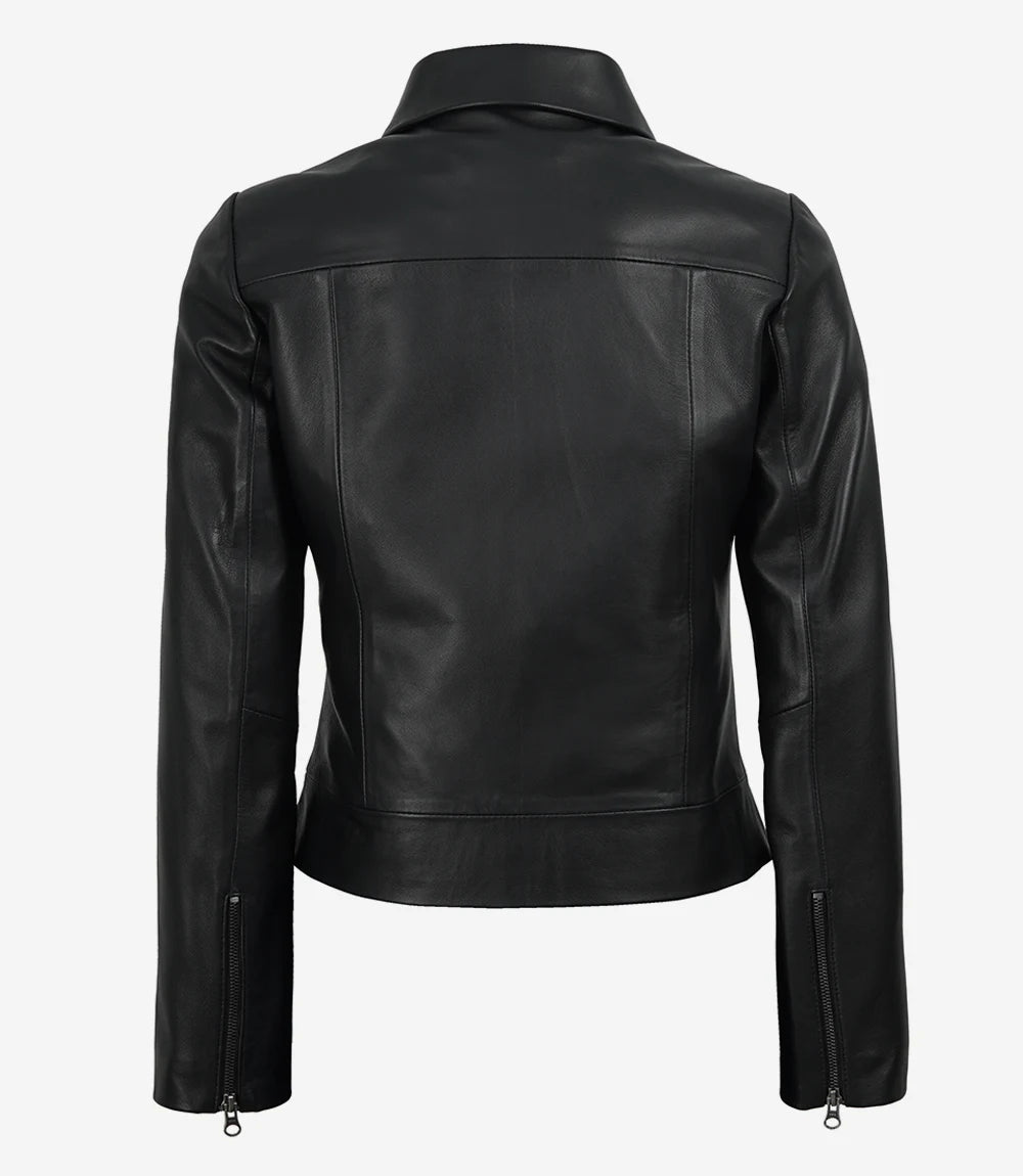 Women's Black Leather Harrington Jacket