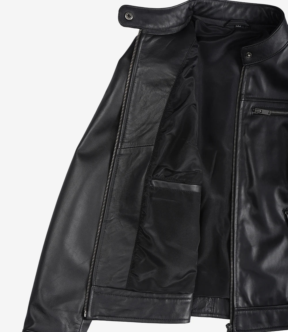 Womens Black Lambskin Biker Style Leather Jacket
