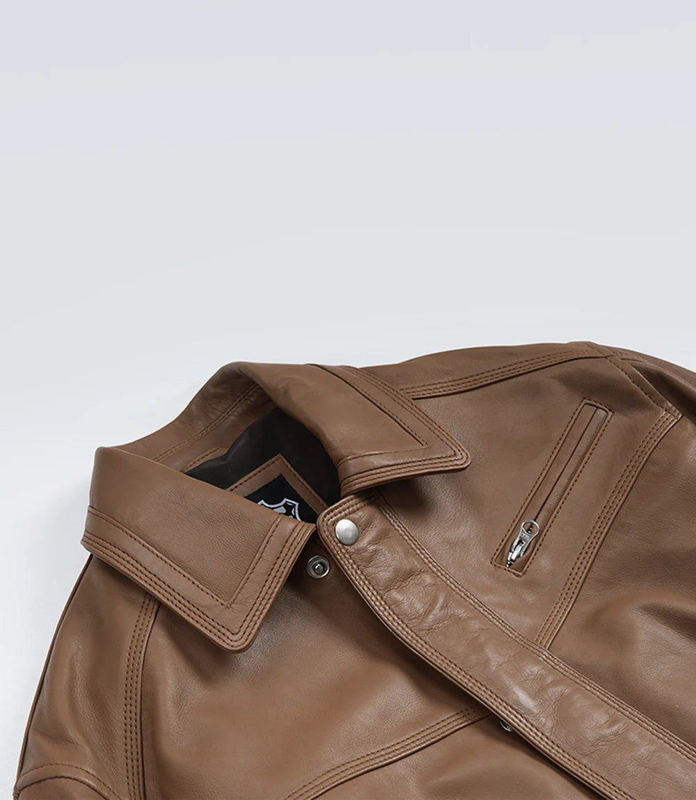 Women's Premium Leather Light Brown Bomber Jacket