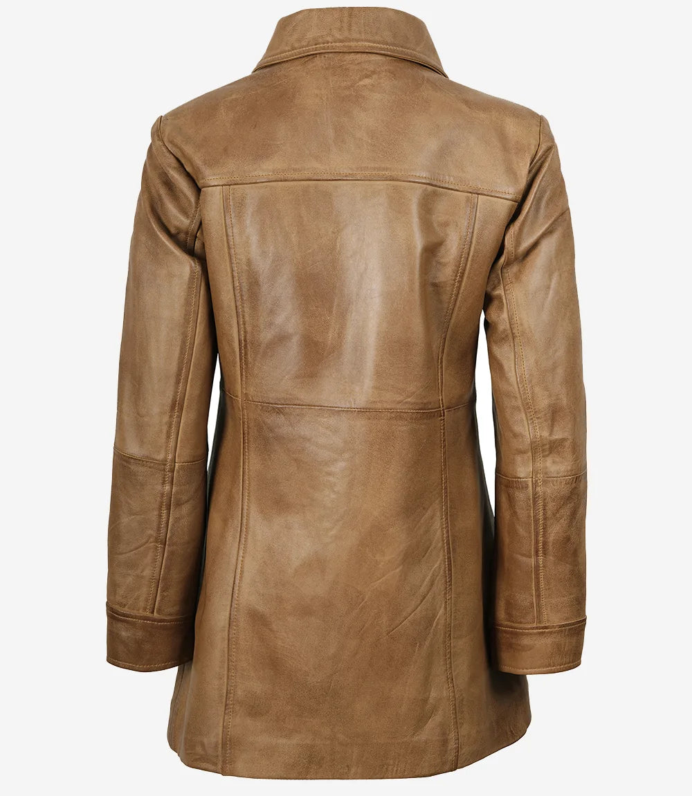 Womens Real Leather Camel Brown Coat