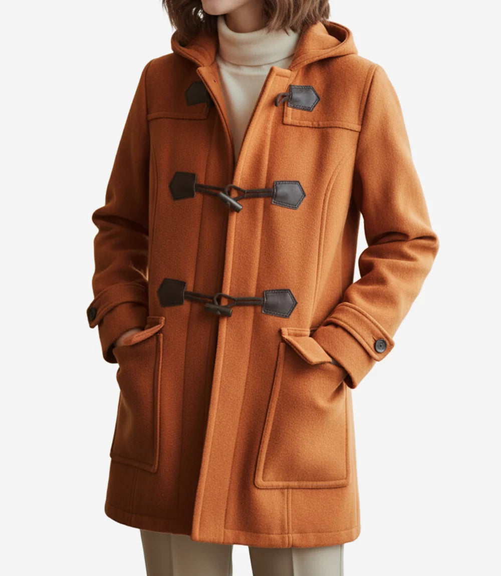 Suzanne Women’s Rust Hooded Duffle Wool Coat