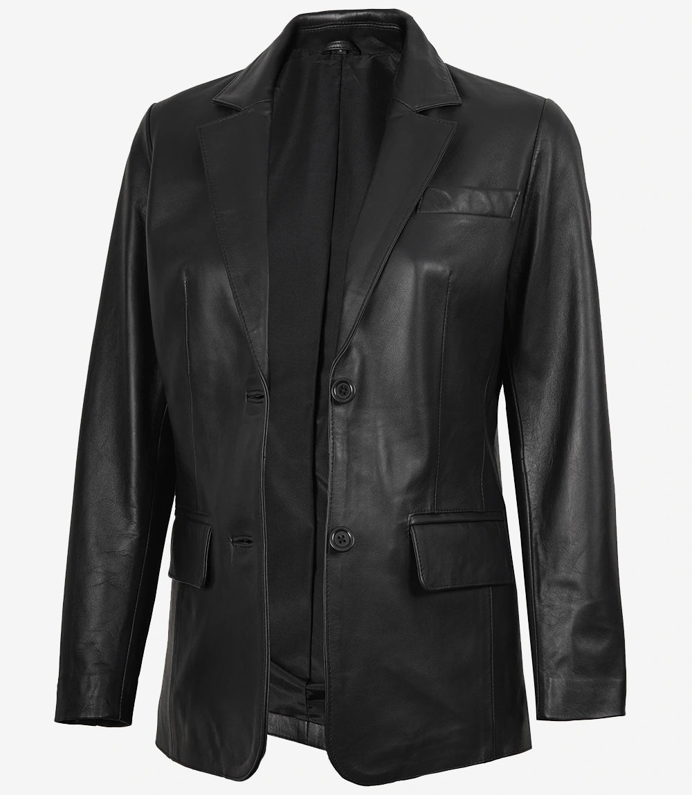 Womens Black Leather Blazer